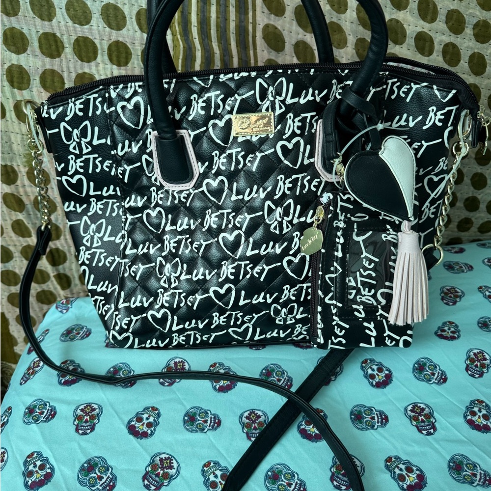 Betsey Johnson Black and White Heart Tote